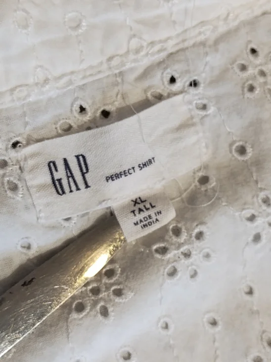 GAP White Eyelet Perfect Shirt Long Sleeve Button Front XL Tall - Picture 6 of 9